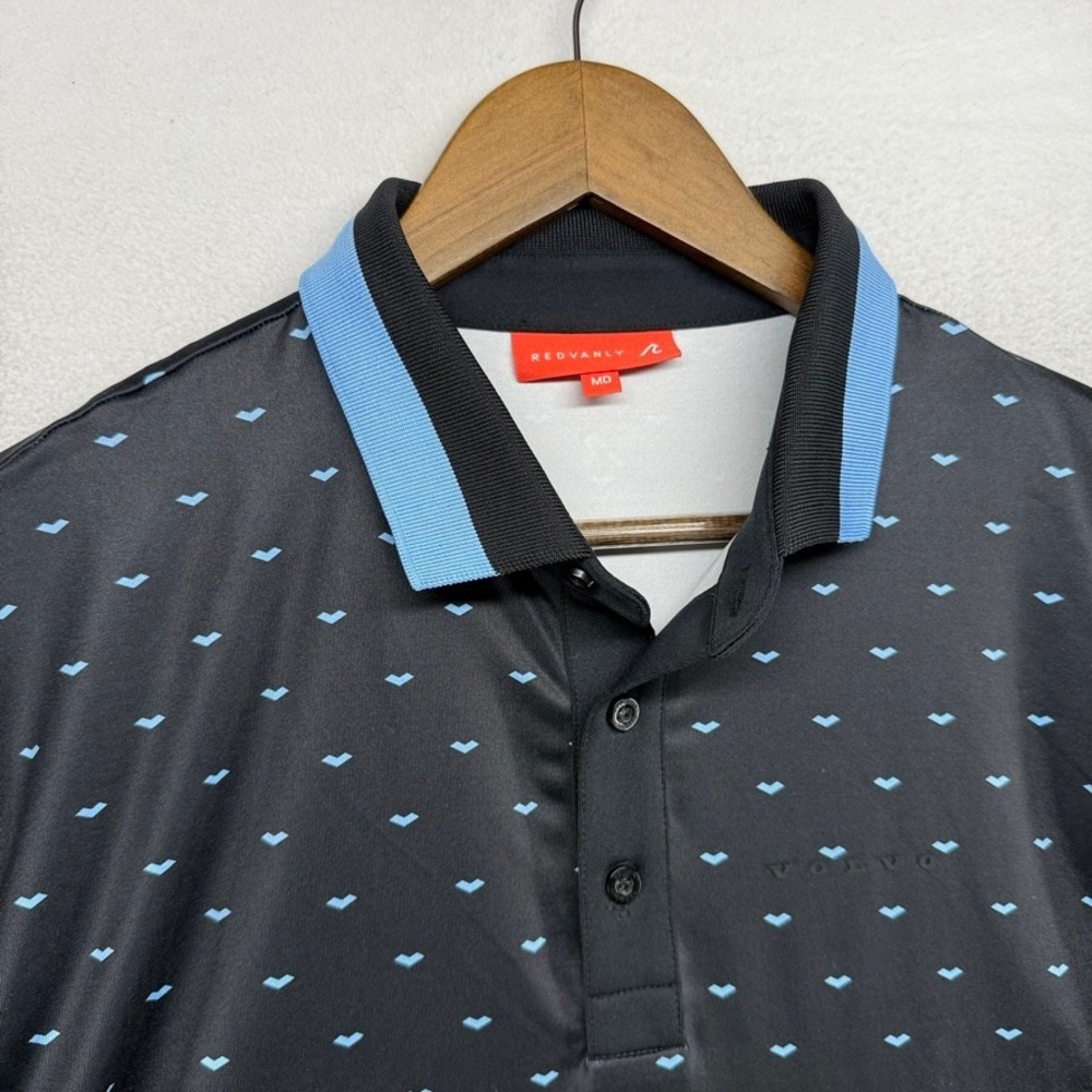 Redvanly Polo Mens Medium Black Butler Geometric Stretch Golf Volvo Logo NEW